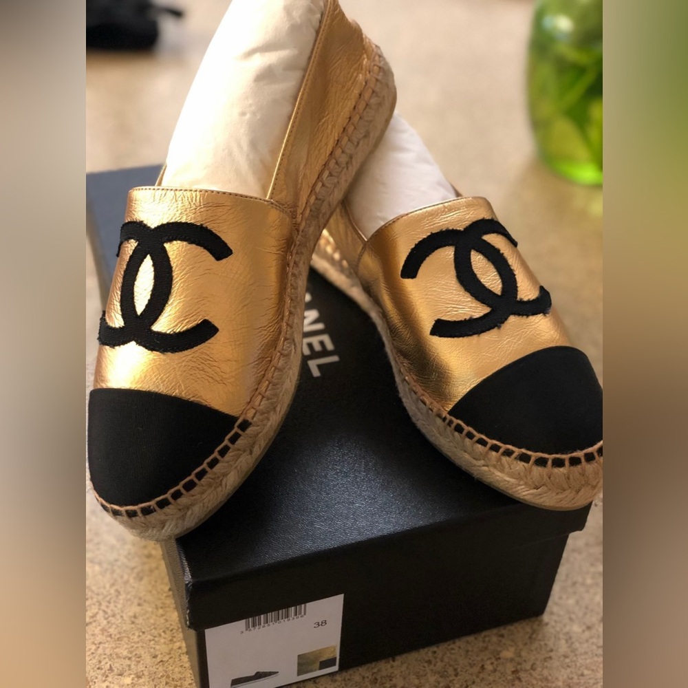 Chanel RARE Gold and Black Espadrilles